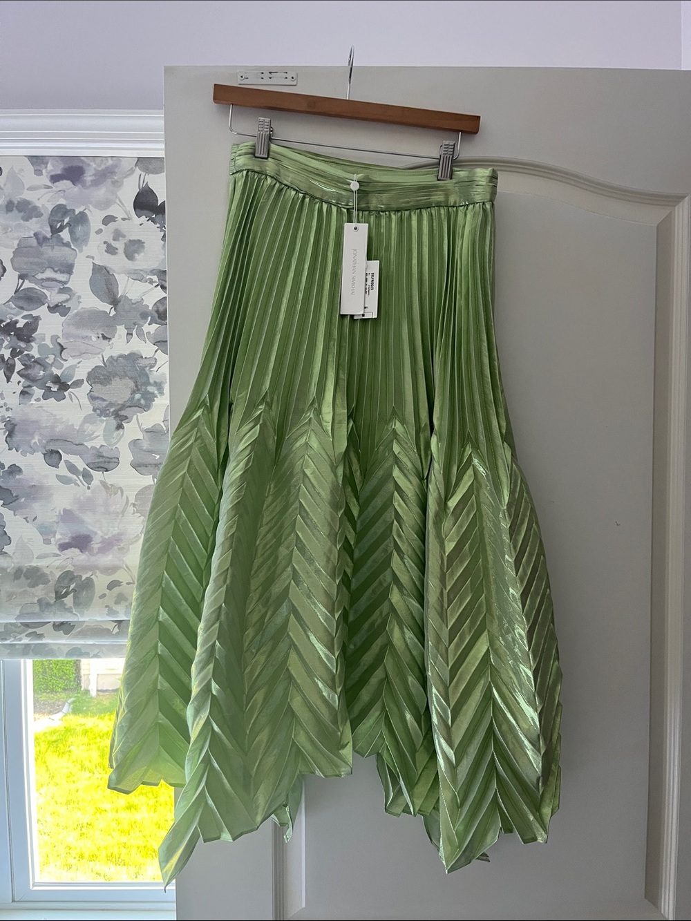 Jonathan Simkhai Light Green Pleated Asymmetrical Midi Skirt